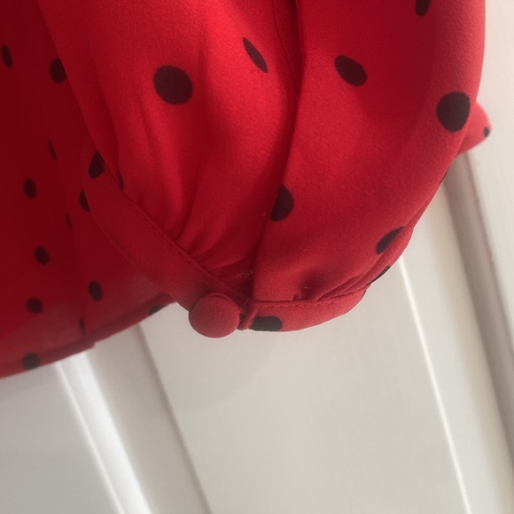 BODEN Blouse Red Poinsettia Polka Spot Dot Sena Peplum Top Size 10 - Picture 9 of 11